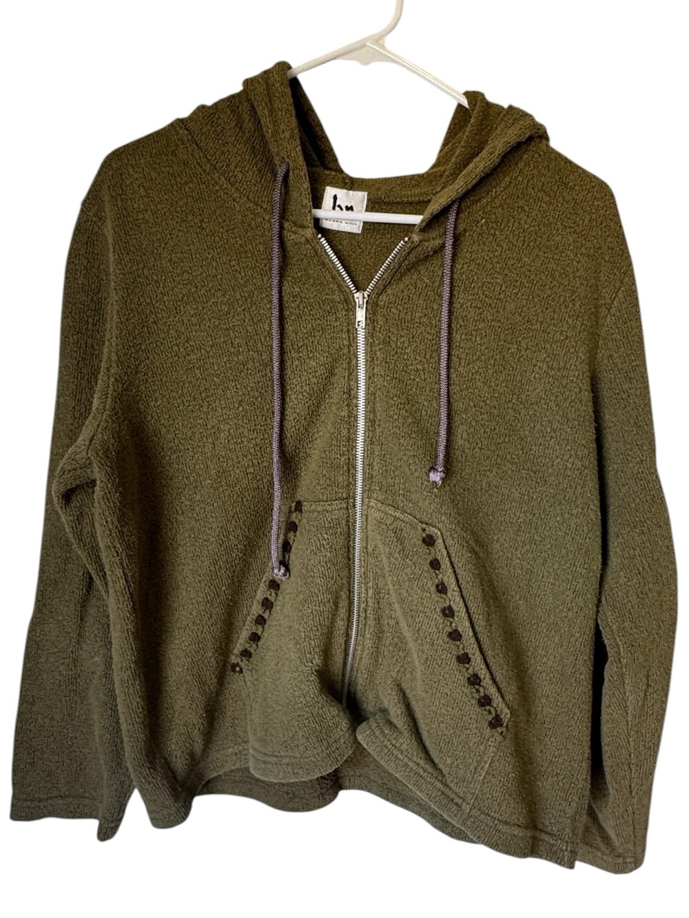Vintage Blanc Noir Women’s High Heels End S Olive Green Zip-Up Boho Hoodie